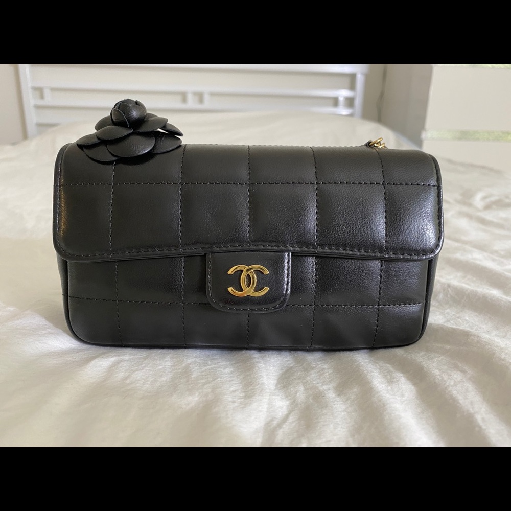 SOLD - Chanel chocolate bar camellia mini flap